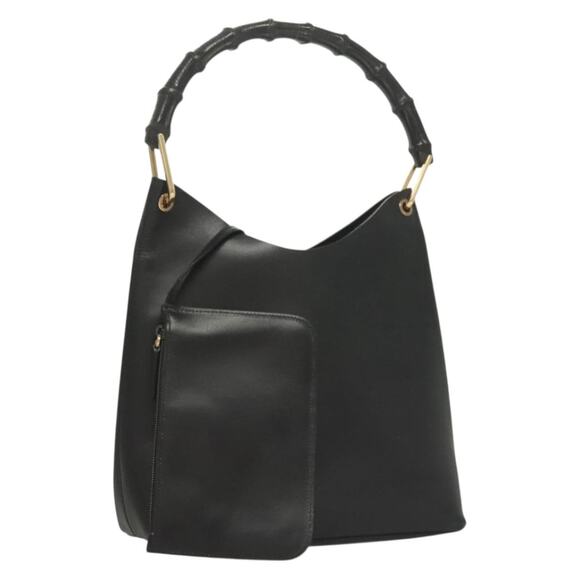 GUCCI Bamboo Shoulder Bag Leather Black Gold 001 2113 001 2113 - Picture 1 of 16